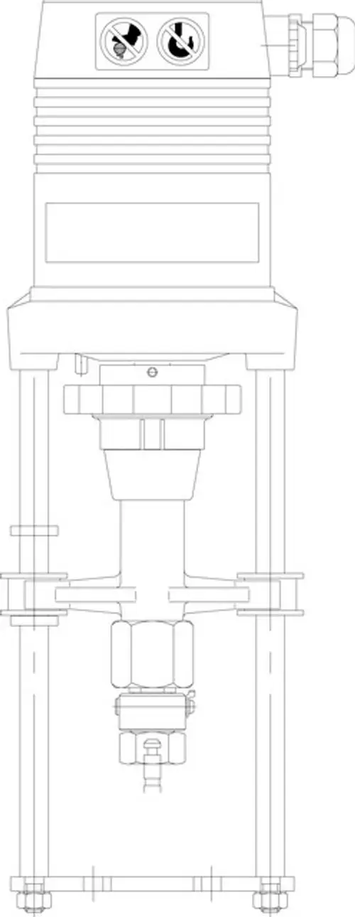 Technische Zeichnung eines Ventilantriebes von IMI Hydronic Engineering, inklusive Anschlussdetails und Sicherheitshinweisen, ohne spezifische Maße oder Modellbezeichnungen.